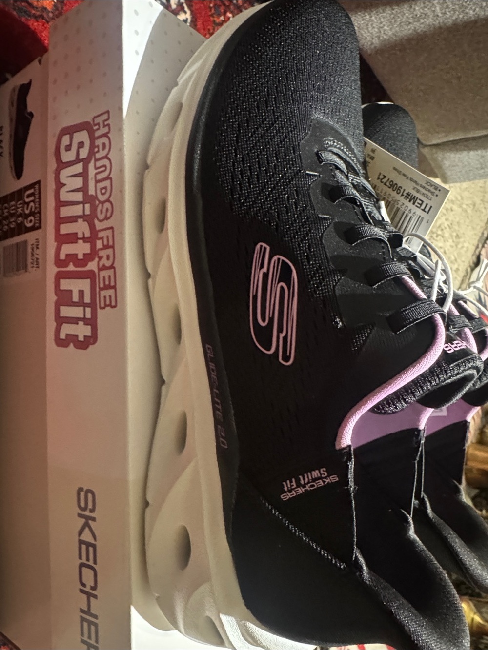 Skechers Women's Black Knit Athletic Sneakers with Light Pink Trim - Picture 6 of 8